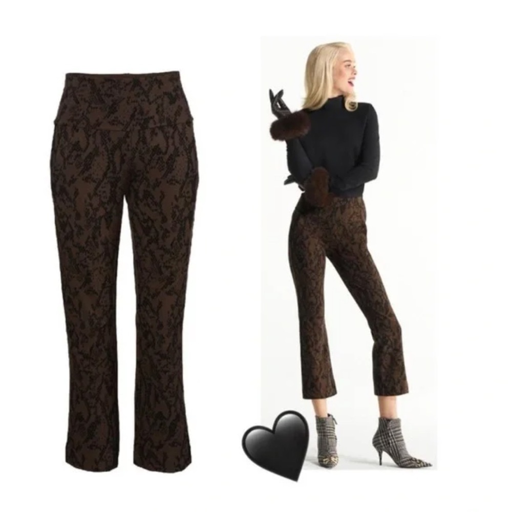 CAbi Cool It Crop Brown Snake Print 4316 Pull On Stretch Trouser Pants M